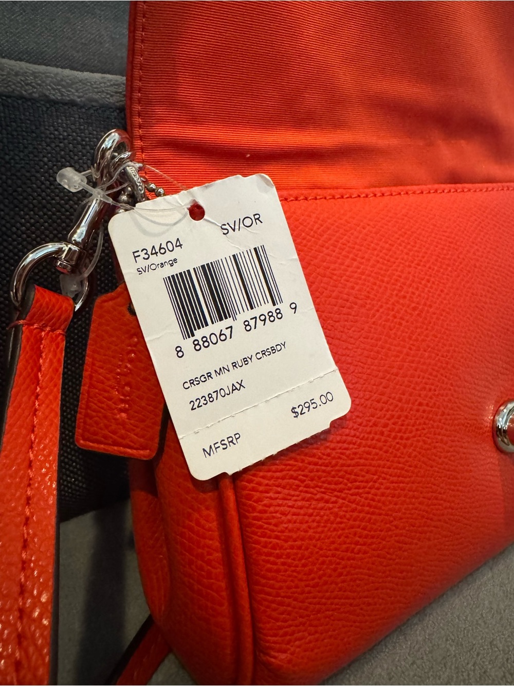 Coach Red/Orange Grained Leather Crossbody Chain Bag, NWT - Picture 6 of 8